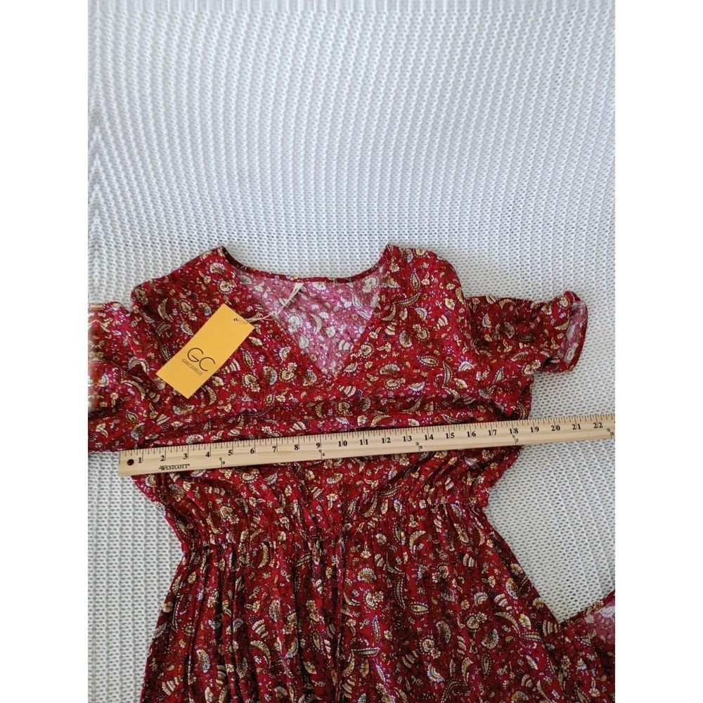 NWT Grecerelle Red Paisley Floral Maxi Dress V-Neck Short Sleeve Elastic Waist M - Picture 6 of 13